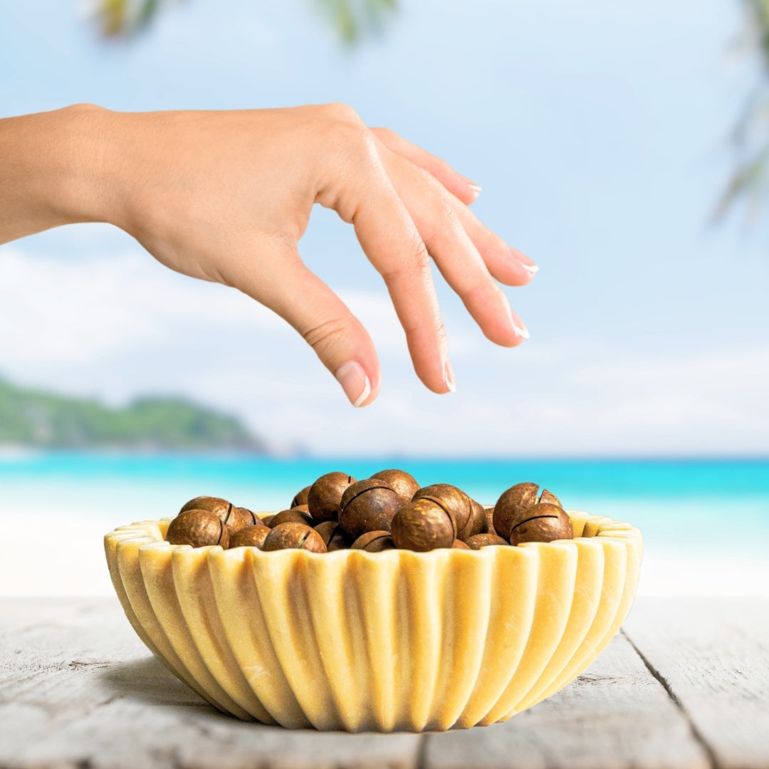 Golden Crunch macadamias in a bowl